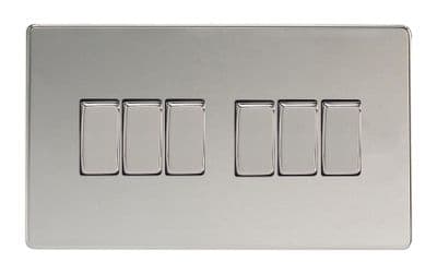 Varilight XDC96S Screwless Polished Chrome 6 Gang 10A 1 or 2 Way Rocker Light Switch