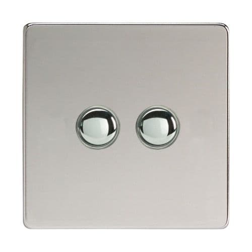 Varilight XDCM2S Screwless Polished Chrome 2 Gang 6A 1-Way Push-to-Make Momentary Switch