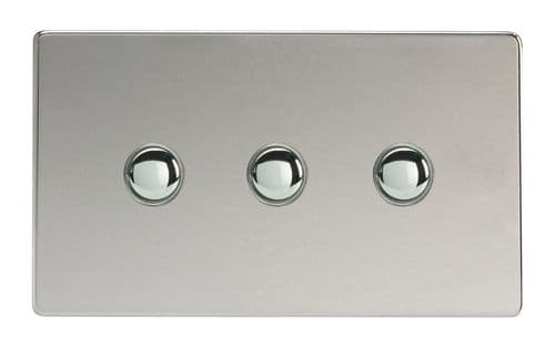 Varilight XDCM3S Screwless Polished Chrome 3 Gang 6A 1 or 2 Way Push-On/Off Impulse Switch