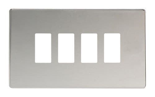Varilight XDCPGY4S Screwless Polished Chrome 4 Gang PowerGrid Plate (Twin Plate)
