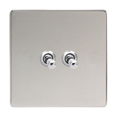 Varilight XDCT2S Screwless Polished Chrome 2 Gang 10A 1 or 2 Way Toggle Light Switch