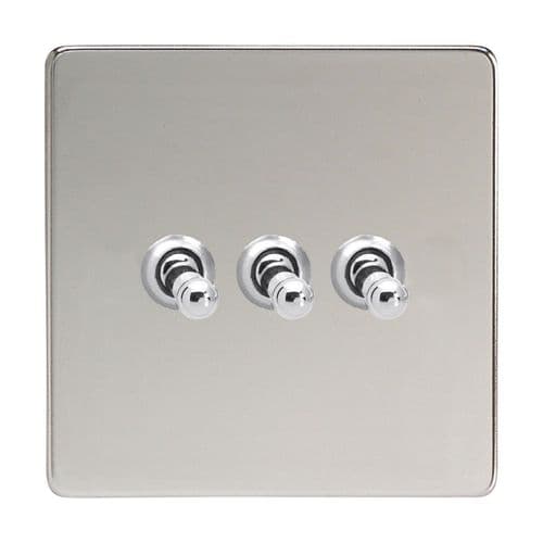 Varilight XDCT3S Screwless Polished Chrome 3 Gang 10A 1 or 2 Way Toggle Light Switch
