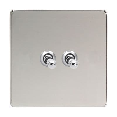 Varilight XDCT71S Screwless Polished Chrome 2 Gang 10A Toggle Switch (1 x Intermediate 1 x 2 Way)