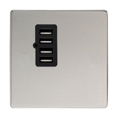 Varilight XDCU4BS Screwless Polished Chrome 4 Gang 5V DC 4800mA USB Charging Port (Single Plate)