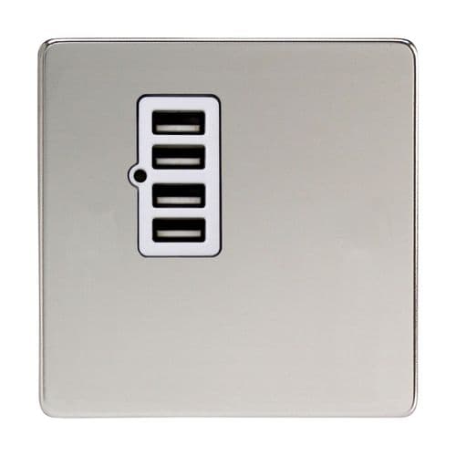 Varilight XDCU4WS Screwless Polished Chrome 4 Gang 5V DC 4800mA USB Charging Port (Single Plate)