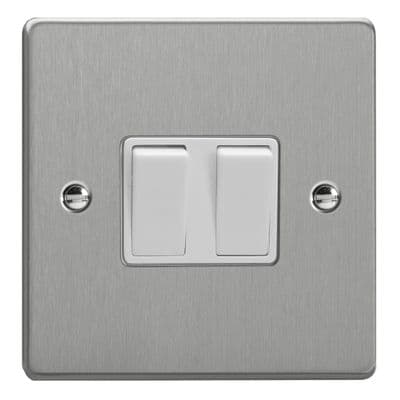 Varilight XDE2W.BS Essential Brushed Steel 2 Gang 10A 1 or 2 Way Rocker Switch