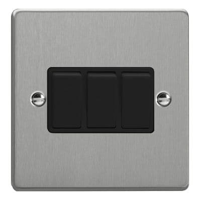 Varilight XDE3B.BS Essential Brushed Steel 3 Gang 10A 1 or 2 Way Rocker Switch
