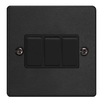 Varilight XDE3B.MB Essential Matt Black 3 Gang 10A 1 or 2 Way Rocker Switch