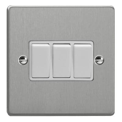 Varilight XDE3W.BS Essential Brushed Steel 3 Gang 10A 1 or 2 Way Rocker Switch
