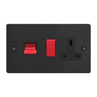 Varilight XDE45PB.MB Essential Matt Black 45A DP Cooker Switch + 13A Switched Socket