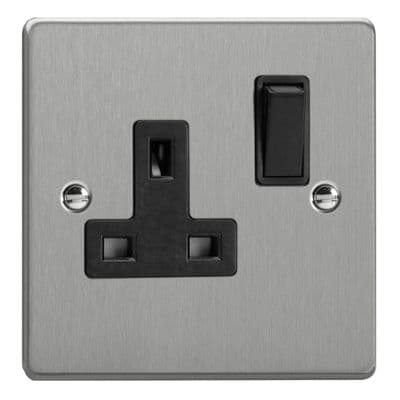 Varilight XDE4B.BS Essential Brushed Steel 1 Gang 13A DP Switched Socket