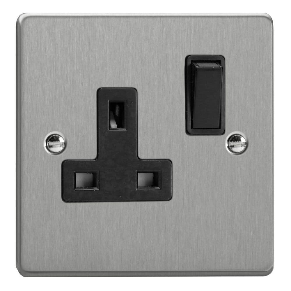 Led Essential Socket Varilight XDE4B BS Essential Brushed Steel 1 Gang 13A DP Switched Socket