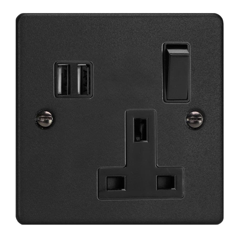 Varilight XDE4U2SB MB Essential Matt Black 1 Gang 13A 2 x USB-A Plug Socket