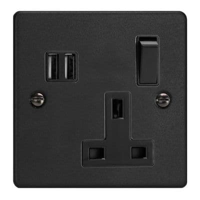 Varilight XDE4U2SB.MB Essential Matt Black 1 Gang 13A 2 x USB-A Plug Socket