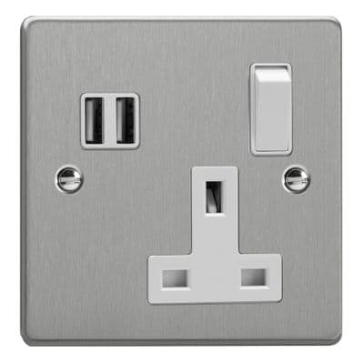 Varilight XDE4U2SW.BS Essential Brushed Steel 1 Gang 13A 2 x USB-A Plug Socket