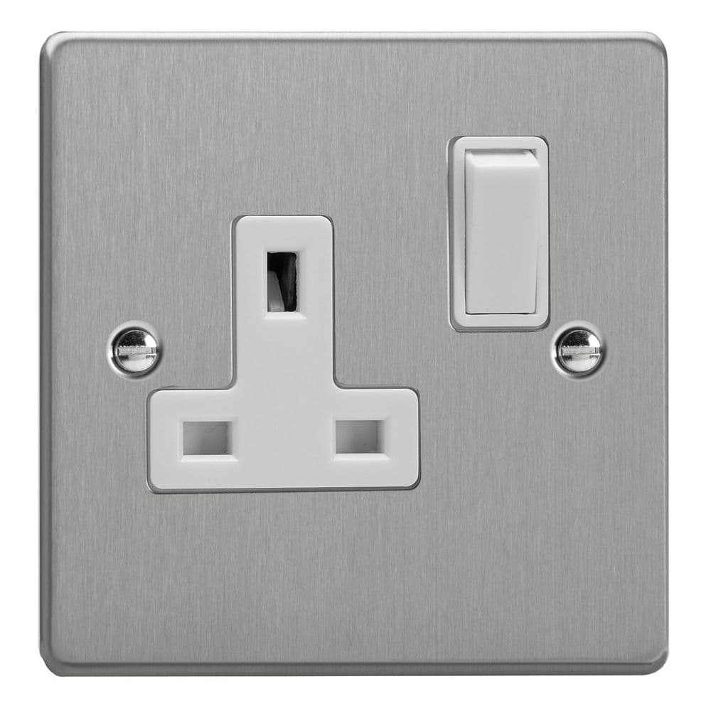 Varilight XDE4W BS Essential Brushed Steel 1 Gang 13A DP Switched Socket