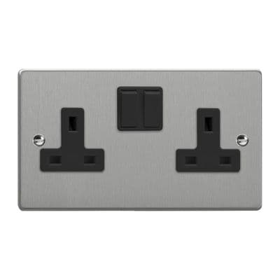 Varilight XDE5B.BS Essential Brushed Steel 2 Gang 13A DP Switched Socket