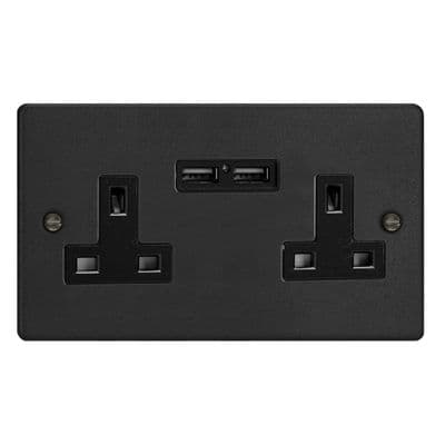 Varilight XDE5U2B.MB Essential Matt Black 2 Gang 13A Unswitched USB A Socket