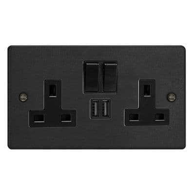 Varilight XDE5U2SB.MB Essential Matt Black 2 Gang 13A 2 x USB A Plug Socket