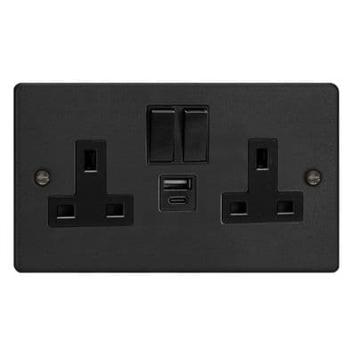Varilight XDE5UACB.MB Essential Matt Black 2 Gang 13A USB A+C Plug Socket