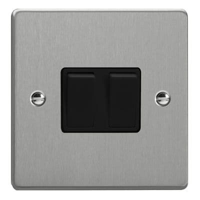 Varilight XDE77B.BS Essential Brushed Steel 2 Gang 10A Intermediate Rocker Switch