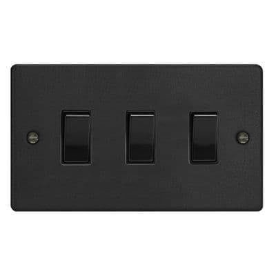 Varilight XDE93B.MB Essential Matt Black 3 Gang 10A 1 or 2 Way Rocker Switch (Twin Plate)