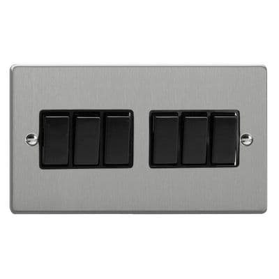 Varilight XDE96B.BS Essential Brushed Steel 6 Gang 10A 1 or 2 Way Rocker Switch