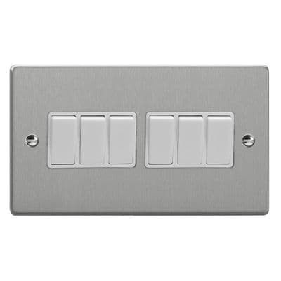 Varilight XDE96W.BS Essential Brushed Steel 6 Gang 10A 1 or 2 Way Rocker Switch