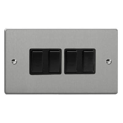 Varilight XDE9B.BS Essential Brushed Steel 4 Gang 10A 1 or 2 Way Rocker Switch