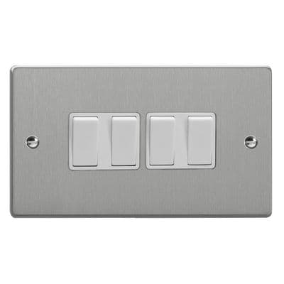 Varilight XDE9W.BS Essential Brushed Steel 4 Gang 10A 1 or 2 Way Rocker Switch