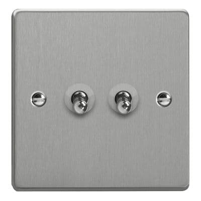 Varilight XDET2.BS Essential Brushed Steel 2 Gang 10A 1 or 2 Way Toggle Switch
