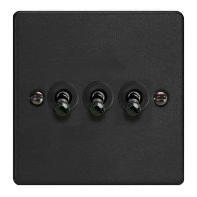 Varilight XDET3.MB Essential Matt Black 3 Gang 10A 1 or 2 Way Toggle Switch