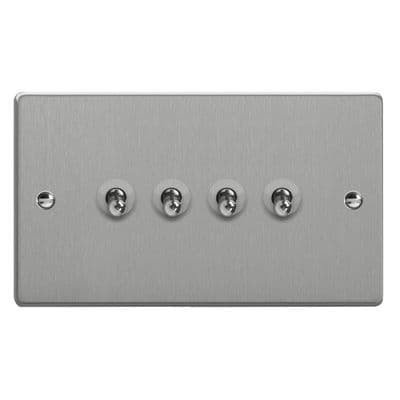 Varilight XDET9.BS Essential Brushed Steel 4 Gang 10A 1 or 2 Way Toggle Switch