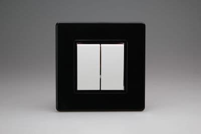 Varilight XDL2LWS Screwless Premium Black 2 Gang 10A 1 or 2 Way Large Rocker Switch