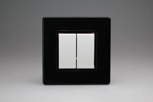 Varilight XDL2LWS Screwless Premium Black 2 Gang 10A 1 or 2 Way Large Rocker Switch