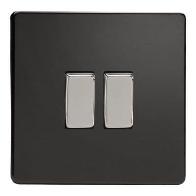 Varilight XDL2S Screwless Premium Black 2 Gang 10A 1 or 2 Way Rocker Light Switch