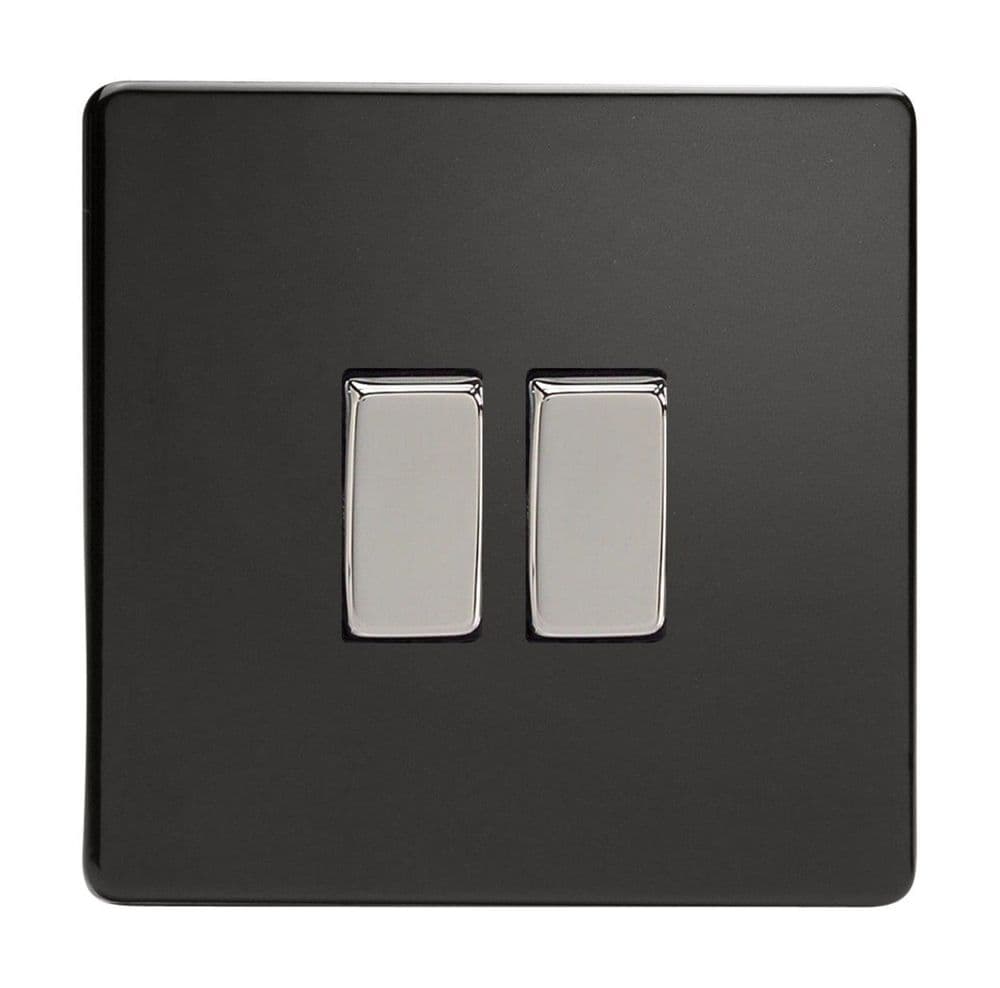 Varilight XDL2S Screwless Premium Black 2 Gang 10A 1 or 2 Way Rocker Light Switch