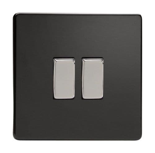 Varilight XDL2S Screwless Premium Black 2 Gang 10A 1 or 2 Way Rocker Light Switch