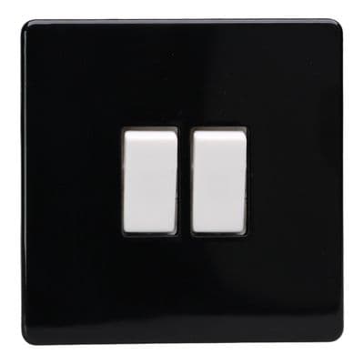 Varilight XDL2WS Screwless Premium Black 2 Gang 10A 1 or 2 Way Rocker Switch