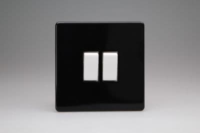 Varilight XDL2WS Screwless Premium Black 2 Gang 10A 1 or 2 Way Rocker Switch