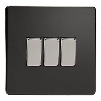 Varilight XDL3S Screwless Premium Black 3 Gang 10A 1 or 2 Way Rocker Light Switch