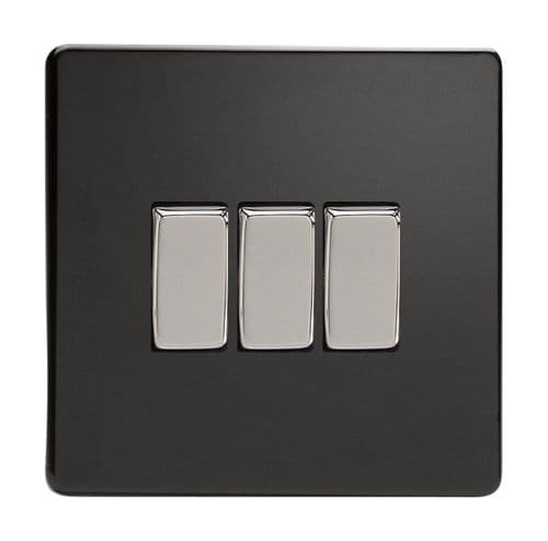 Varilight XDL3S Screwless Premium Black 3 Gang 10A 1 or 2 Way Rocker Light Switch