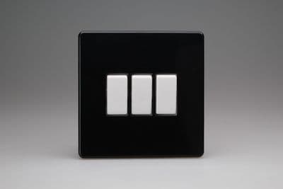 Varilight XDL3WS Screwless Premium Black 3 Gang 10A 1 or 2 Way Rocker Switch