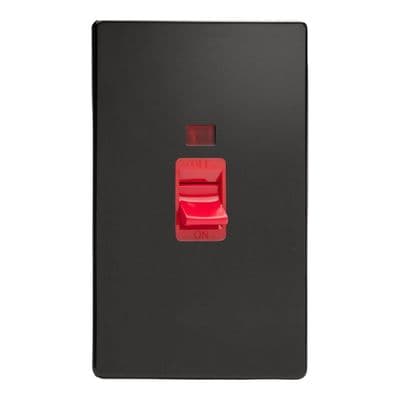 Varilight XDL45NS Screwless Premium Black 45A DP Cooker Switch Vertical Twin Plate + Neon