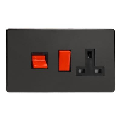 Varilight XDL45PBS Screwless Premium Black 45A DP Cooker Switch + 13A Switched Socket