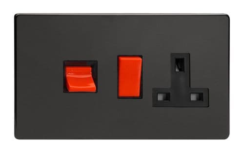Varilight XDL45PBS Screwless Premium Black 45A DP Cooker Switch + 13A Switched Socket