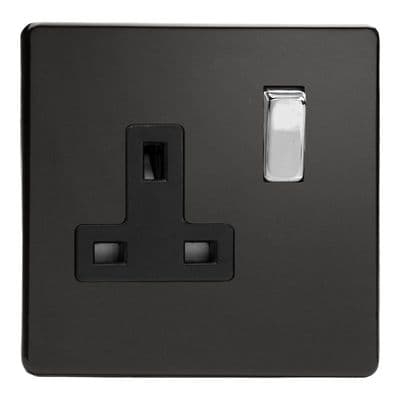 Varilight XDL4BS Screwless Premium Black 1 Gang 13A DP Single Switched Plug Socket