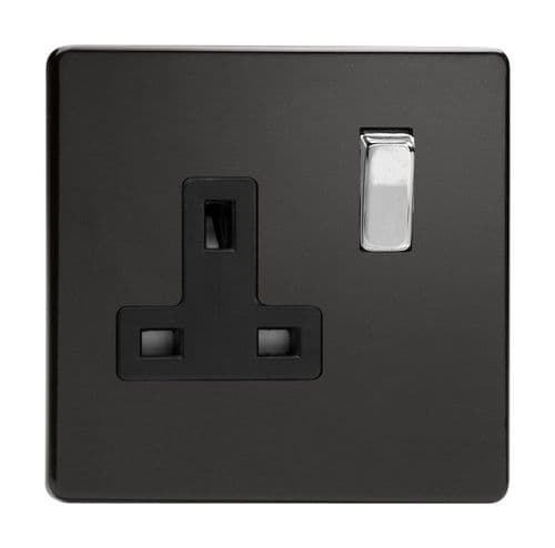 Varilight XDL4BS Screwless Premium Black 1 Gang 13A DP Single Switched Plug Socket
