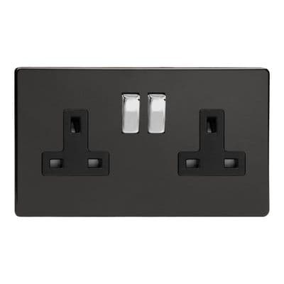Varilight XDL5BS Screwless Premium Black 2 Gang Double 13A Switched Plug Socket