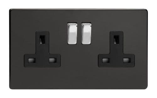 Varilight XDL5BS Screwless Premium Black 2 Gang Double 13A Switched Plug Socket